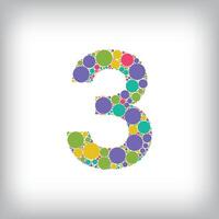 Number 3 made of creative colored dots or filled with circles. Creative fonts with unique Numbers and symbols. vector