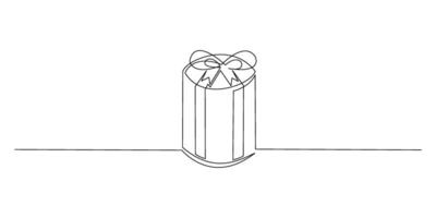 Gift box continuous one line drawing on white background. vector
