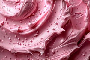 Close up of pink creamy texture with swirls and bubbles, perfect for dessert and confectionery themes photo