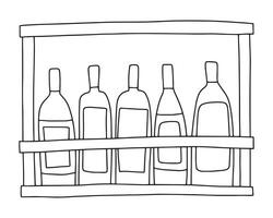 Wine bottles of shelf sketch vector