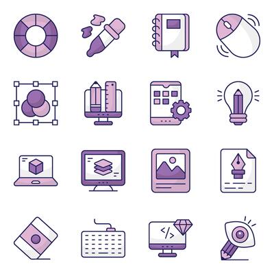 Set of Design and Coding Flat Icons