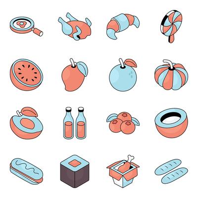 Pack of Fruit and Fast Food Flat Icon