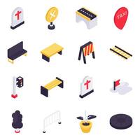 Set of City Elements and Tools Isometric Icons vector