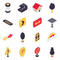 Set of City Elements and Instruments Isometric Icons vector
