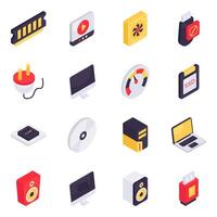 Set of Computer Accessories Isometric Icons vector
