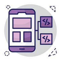 Conceptual flat design icon of mobile coding vector