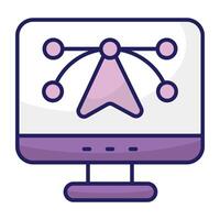 Pen with nodes inside monitor, bezier tool icon vector