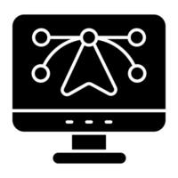 Pen with nodes inside monitor, bezier tool icon vector