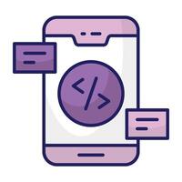 Conceptual flat design icon of mobile coding vector