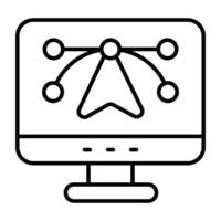 Pen with nodes inside monitor, bezier tool icon vector