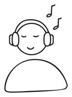 Dj with headphones hand drawn icon. Outline man or woman listen to music for web design isolated on white background vector