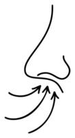 Human runny nose in profile line simple minimalistic inhale icon breath. Design element for packaging and advertising symptoms of medical rhinitis, colds, flu vector