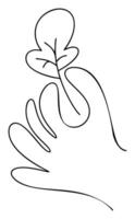 Leaf in hand doodle icon. Simple line illustration for children book, web design nature study the environment vector