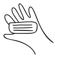 doodle clay or plasticine on hand of kid. Line art illustration element icon for coloring book, web design. Isolated on white background vector