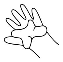 doodle clay or plasticine on hand of kid. Line art illustration element icon for coloring book, web design. Isolated on white background vector