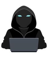 young hacker programmer it specialist coder sitting at a laptop in a sweater with a hood flat style illustration isolated on white background vector