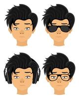 face young man with different hairstyles flat style illustration isolated on white background vector