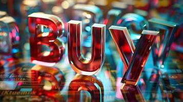 Glossy Surface Buy concept creative art poster. photo