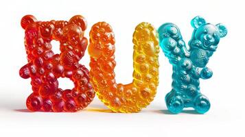 The word Buy created in Gummy Bear Typography. photo