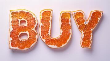 The word Buy created in Orange Typography. photo