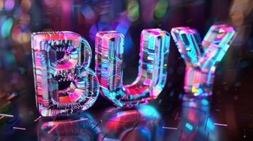 Holo Glossy Surface Buy concept creative art poster. photo