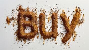 The word Buy created in Nutmeg Typography. photo