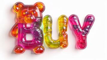 The word Buy created in Gummy Bear Typography. photo