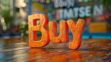Orange Glossy Surface Buy concept creative art poster. photo