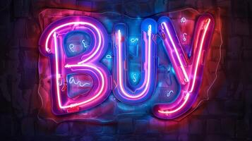The word Buy created in Neon Calligraphy. photo