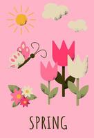 Spring floral contrast poster with text Spring in flat geometric style vector