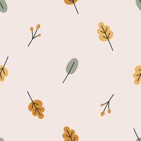 Seamless pattern with autumn leaves and berries. For fabric, wrapping, cards, textile, wallpaper, apparel. Isolated cartoon illustration in flat style on white background. vector