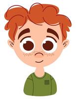 Red-haired boy with cute freckles on isolated background. Cool avatar in anime style. T-shirt print for kids vector