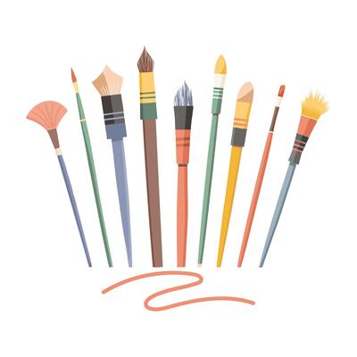 Set of brushes for painting. Collection of artist tools isolated on white. Illustration, design element