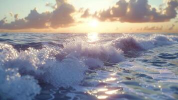 sunset and sea waves with cloudy sky, Nature, relaxing image, ocean, ocean waves photo