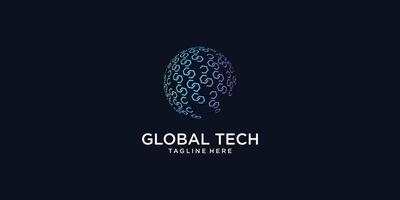 Global technology logo design with modern style premium vector
