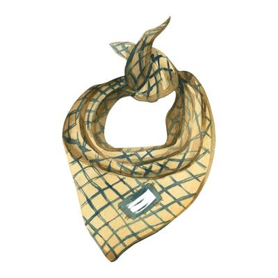 Handkerchief, bandana for dogs, hand-painted in watercolors. Beige checkered scarf, bandana for pets. Suitable for printing on fabric, paper, creativity. Watercolor illustration