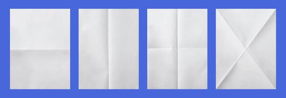 Wrinkled paper. Realistic white empty poster mockups with crumpled texture effect and creases. Isolated straightened square sheets for documents photo