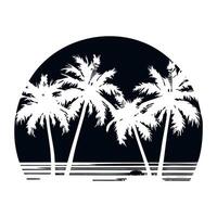 Retro sunset with palm trees silhouettes in the style of the 80s and 90s. Abstract background. design template for logo, badges. Isolated white background. vector