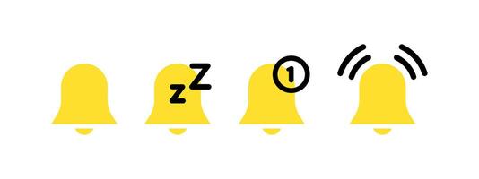 Yellow bell reminder. Notification bell icon set vector