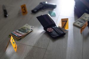 Criminalistic Laboratory, Bullet shell analysis, conceptual image photo