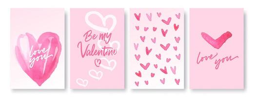 Hand drawn Valentine's Day set. Collection of templates with watercolor hearts. Covers, cards set in minimalistic style vector