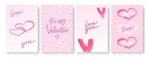 Hand drawn Valentine's Day set. Collection of templates with watercolor hearts. Covers, cards set in minimalistic style vector