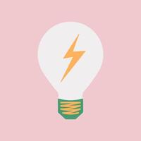 Electric lamp with lightning inside isolated on pink background. Light bulb, lighting. Lightbulb, flash. Electricity, charge energy. Quick idea, thinking. Flat style. Color image. illustration vector