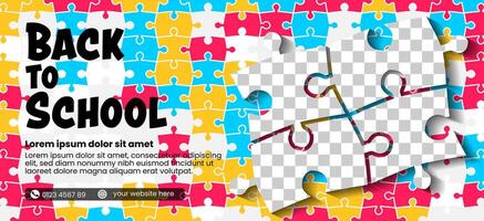 Back to school colorful Puzzle banner design template. Colorful Back to school puzzle background. vector