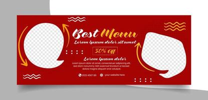 horizontal flat design food menu banner template vector
