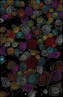 colorful circles and dots motif on black wrapping paper vector