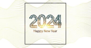 Happy New Year 2024 on wave Golden background. vector