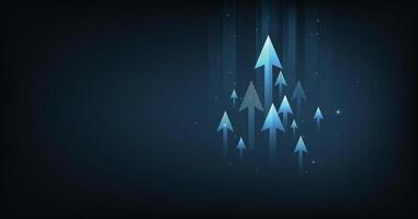 Growth business on successful with arrow up digital on a dark blue background. vector