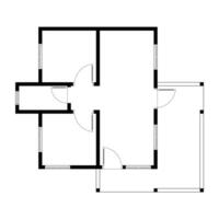 Black and White floor plan of a modern unfurnished house for your design. Suburban house blueprint. Architectural background vector