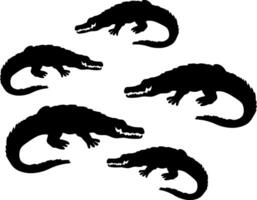 set of crocodile silhouettes on isolated background, illustration vector
